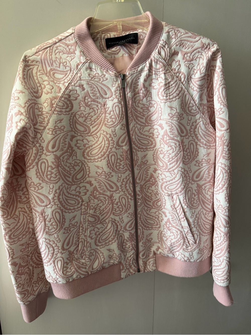 Victoria Beckham for Target Pink & White Paisley Knit Bomber Jacket